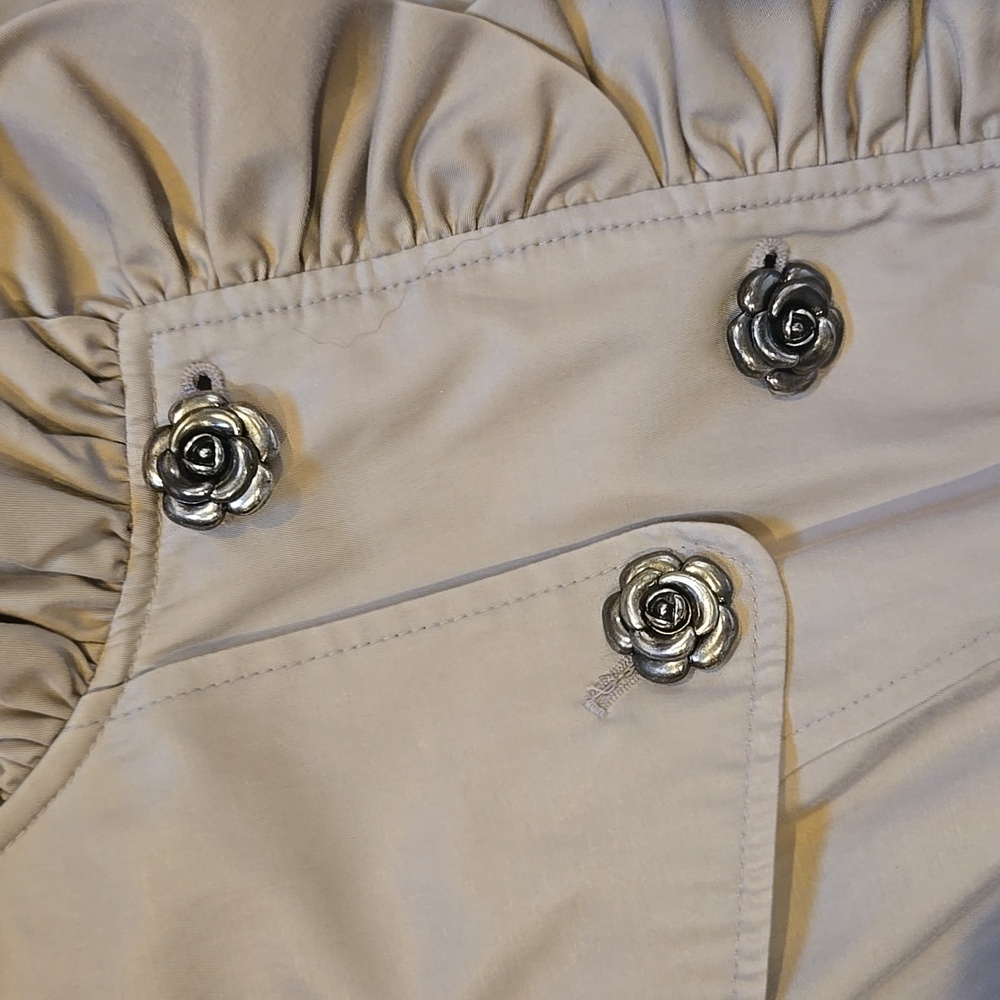 Betsey Johnson Unique Tan/Taupe Ruffle Accent Trench Coat - Picture 5 of 11